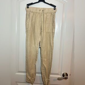 Enza Costa Cream Tan 100% French Linen Easy Pants Size 1/Small